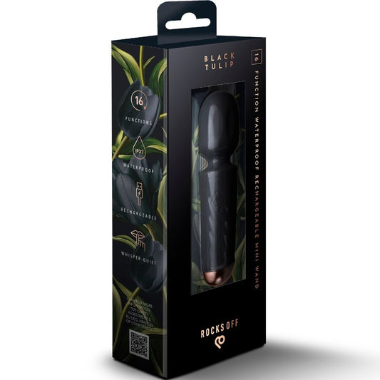 ROCKS-OFF Mini Varinha Recarregável 16 Funções Tulipa Preta para estimulação íntima