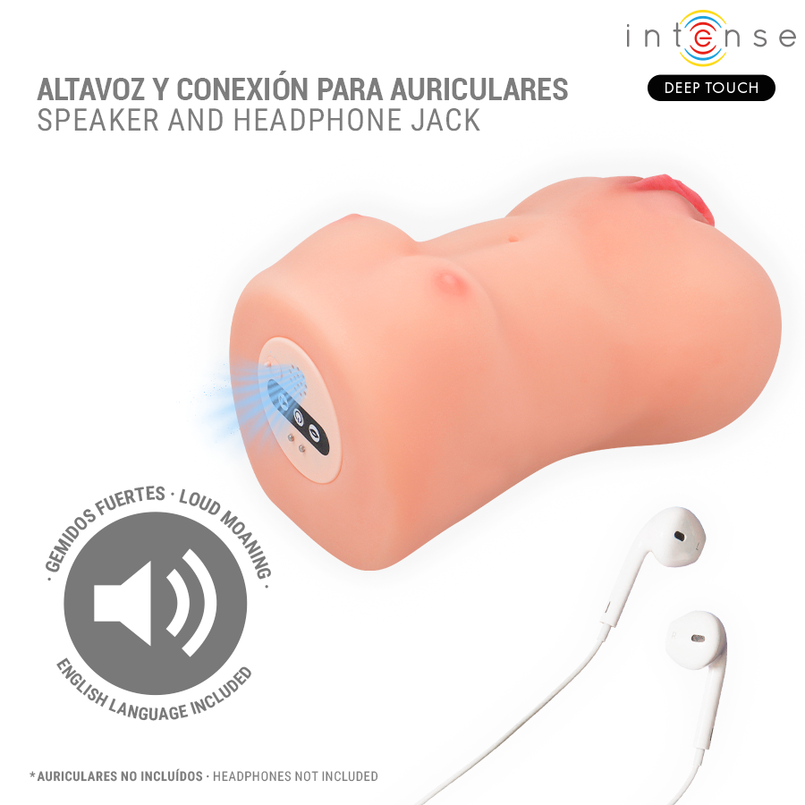 INTENSE Deep Touch Masturbador Catherine Vibratório Sucção e Voz, mostrando seu design ergonômico e texturas internas.