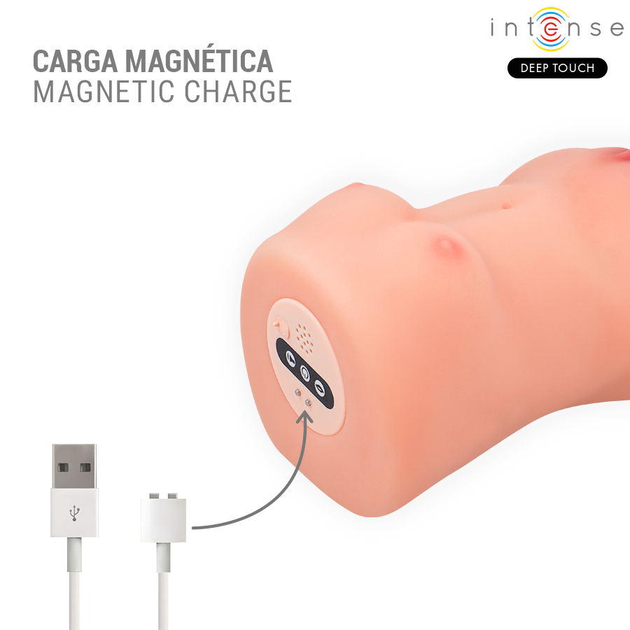 INTENSE Deep Touch Masturbador Catherine Vibratório Sucção e Voz, mostrando seu design ergonômico e texturas internas.