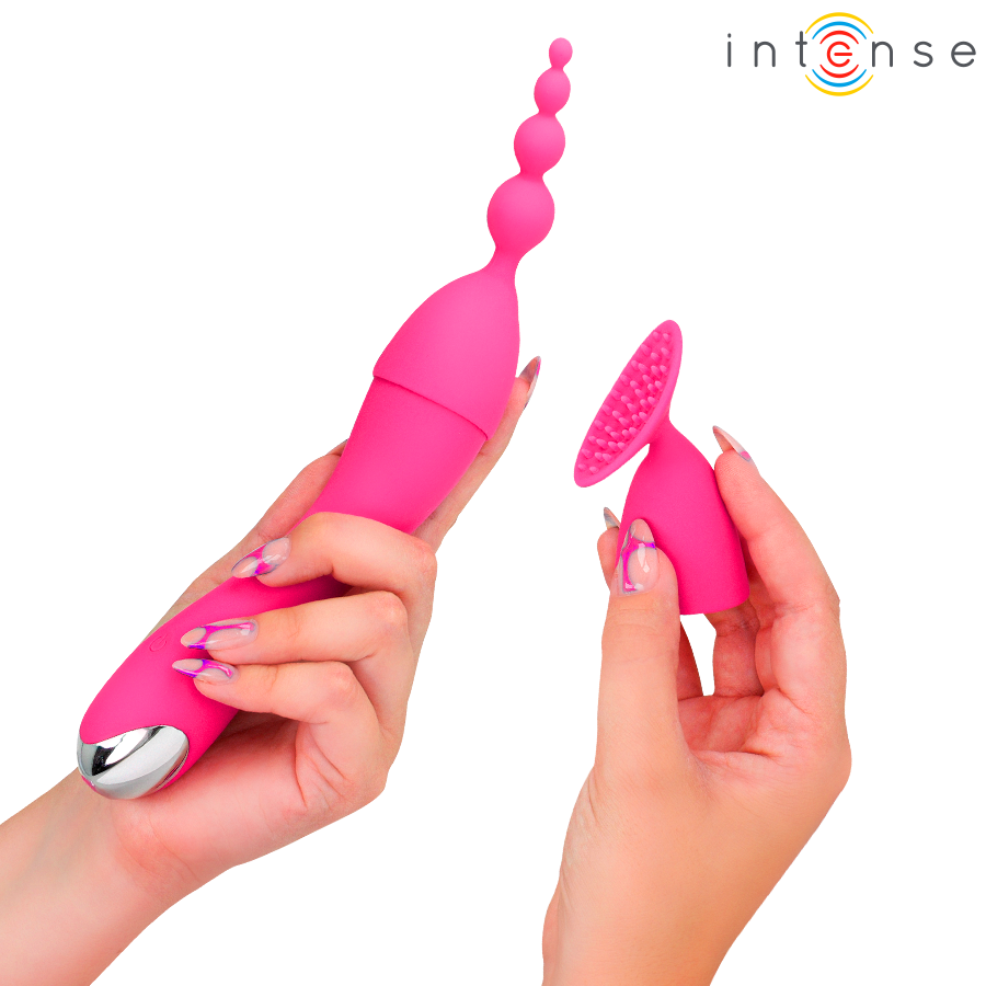 Vibrador Intense Cher com 4 cabeças intercambiáveis e 20 modos de vibração para prazer personalizado.