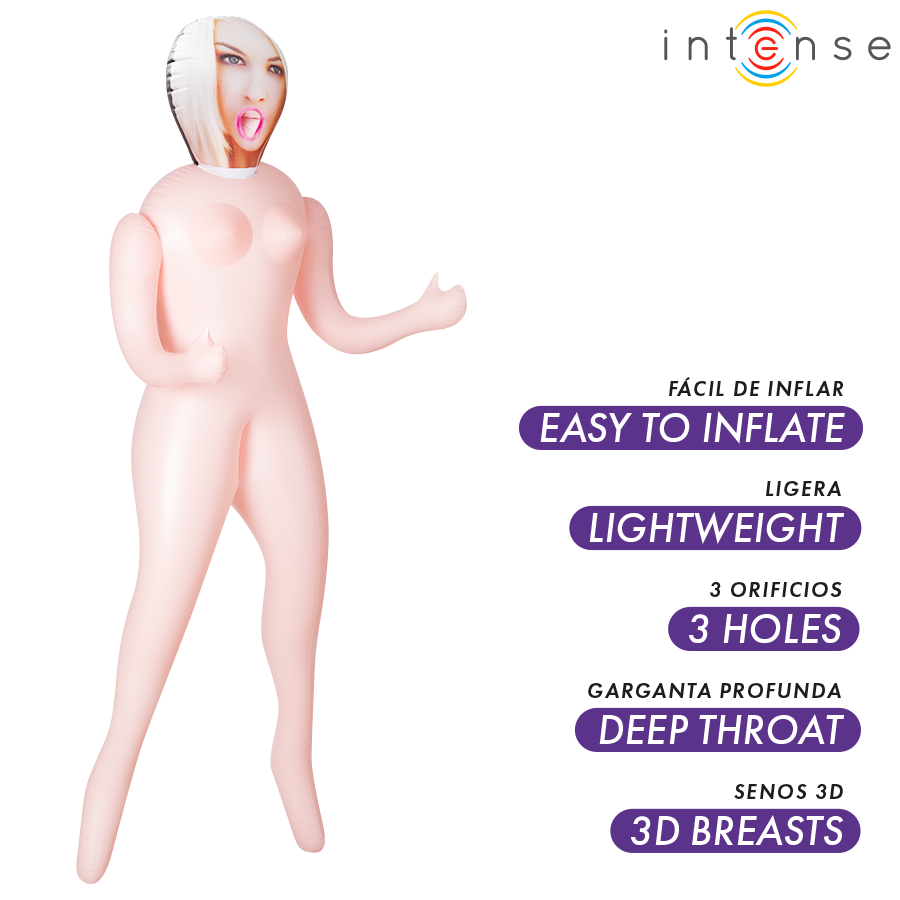 Boneca inflável realista Intense Dolls Irina com três orifícios e seios 3D.