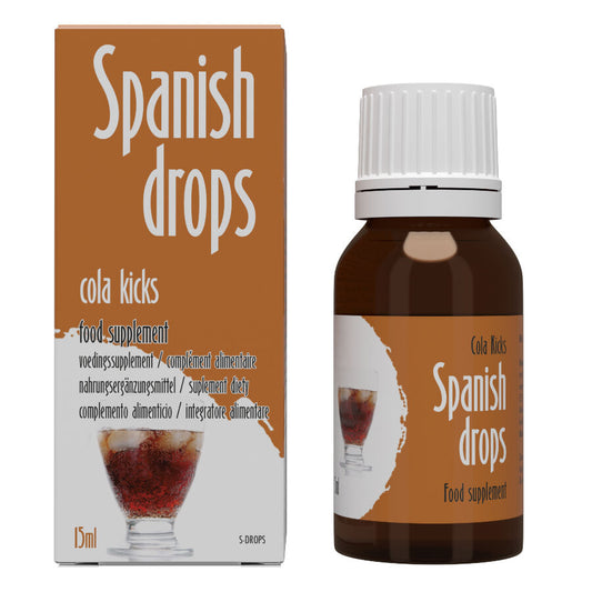 Frasco de COBECO Gotas Spanish Cola Kicks 15 ML para estimular o desejo sexual.