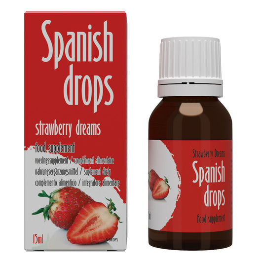 Frasco de COBECO Gotas Espanholas Sonhos de Morango 15ml, realçando o sabor e o volume.
