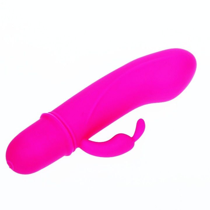 Close-up do vibrador PRETTY LOVE Flirtation Coelho Caesar, em silicone lilás, destacando o estimulador clitoriano e a ponta vibratória.
