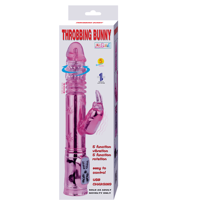 Vibrador BAILE Rotador Bunny Rosa em detalhe, mostrando a ponta rotativa e o estimulador clitoriano.