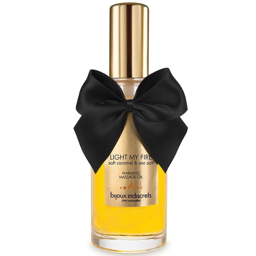 Óleo de massagem BIJOUX com efeito calor e aroma a caramelo 100ml, para momentos sensuais e aquecedores.