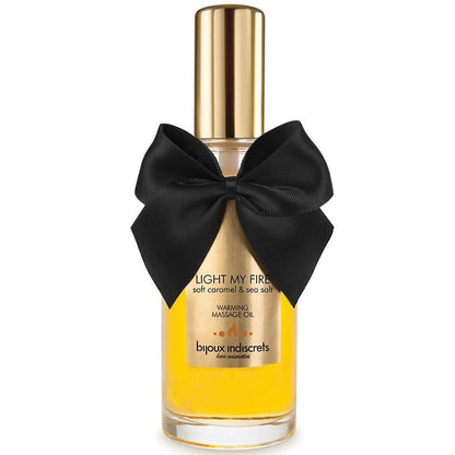 Óleo de massagem BIJOUX com efeito calor e aroma a caramelo 100ml, para momentos sensuais e aquecedores.