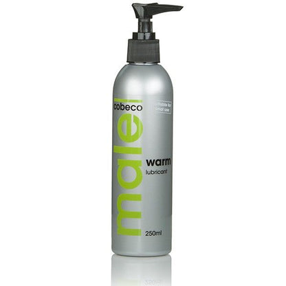 Frasco de COBECO Lubrificante Quente Masculino 250ml com rótulo e tampa.