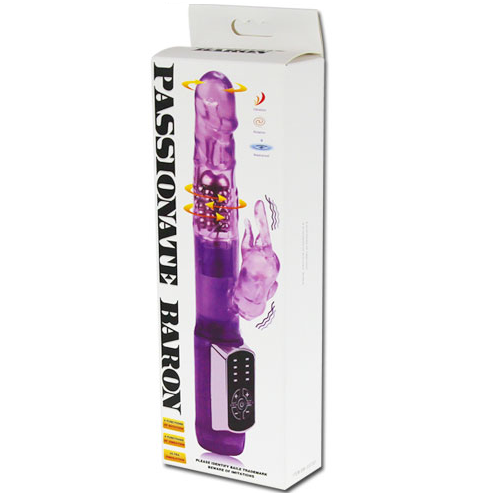Close-up do Vibrador Rabbit Passion Baron da BAILE, mostrando o design ergonómico, estimulador clitoriano e material suave de silicone.