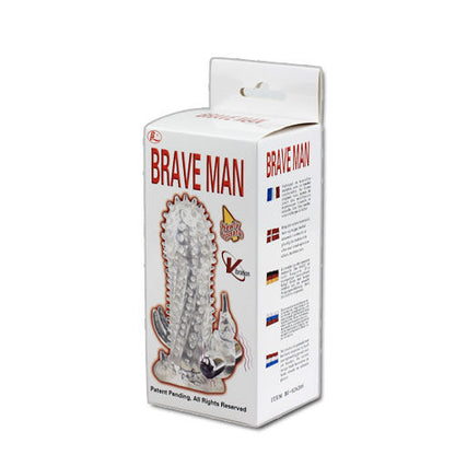 Capa vibratória para pénis BAILE Brave Man Coelho Extenso, mostrando as saliências e o estimulador.