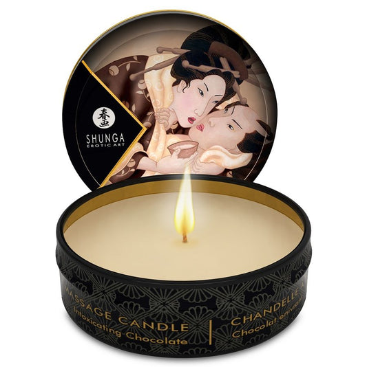 Vela de massagem SHUNGA de Chocolate 30ml, pronta para uso em momentos de relaxamento e intimidade.