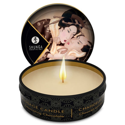 Display Shunga Mini Caress com 24 Velas de Massagem, apresentando os diversos aromas e embalagens.