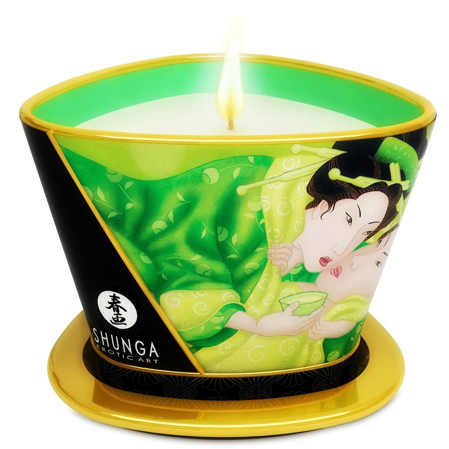 Vela de massagem SHUNGA Caress by Candlelight Chá Verde 170ml para momentos de intimidade e relaxamento.