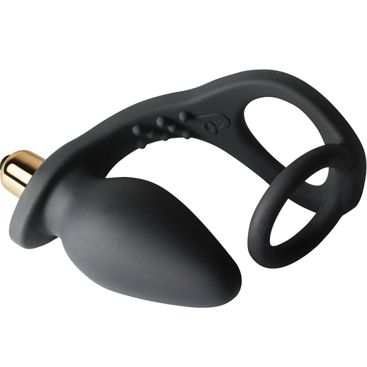 ROCKS-OFF Estimulador Prostático RO-ZEN 7 Velocidades, em silicone médico preto, com detalhes vibratórios.