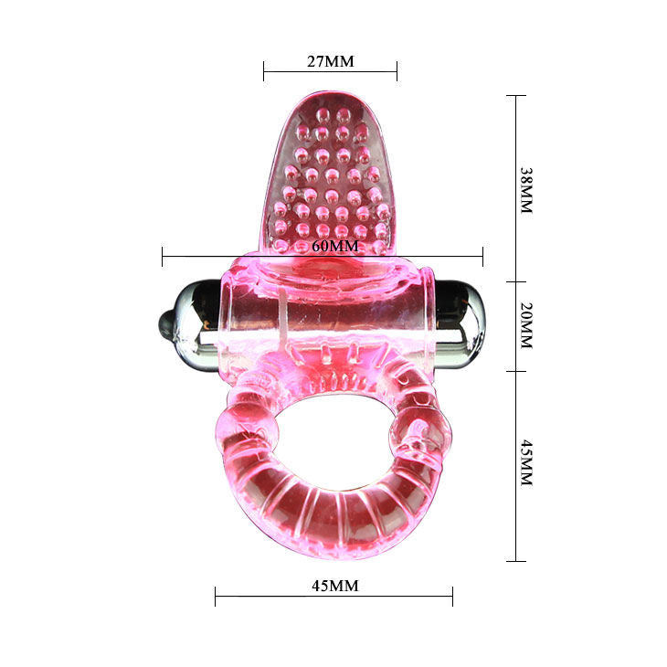 Anel Vibratório BAILE Sweet ABS Rosa com Estimulador Clitoriano, mostrando design ergonômico e material flexível.