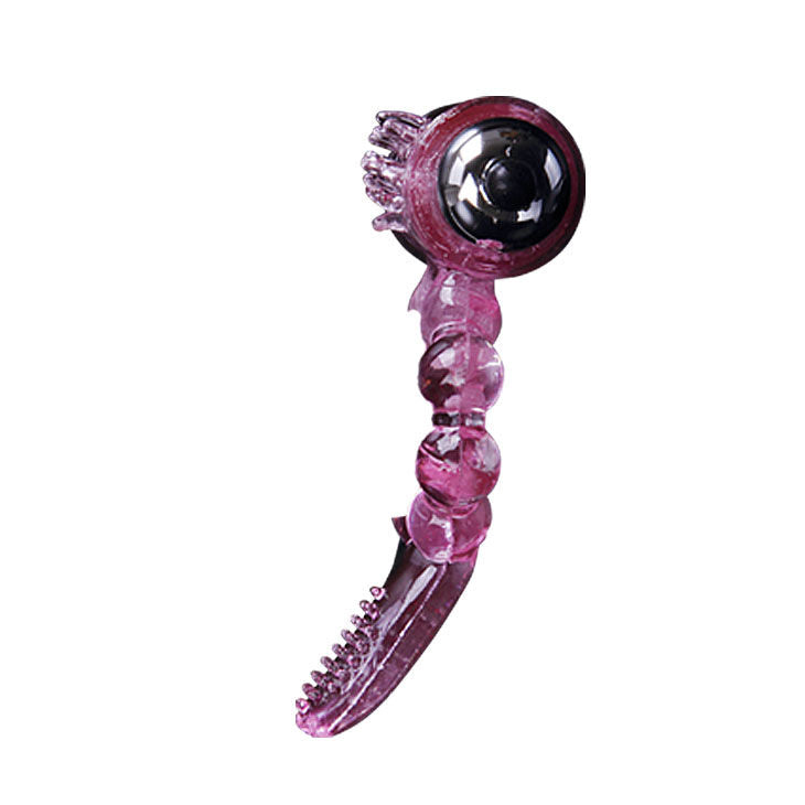 Close-up of the BAILE Anel de Silicone 10 Ritmos de Língua com Vibração Rosa, showing its flexible material and textured stimulators.