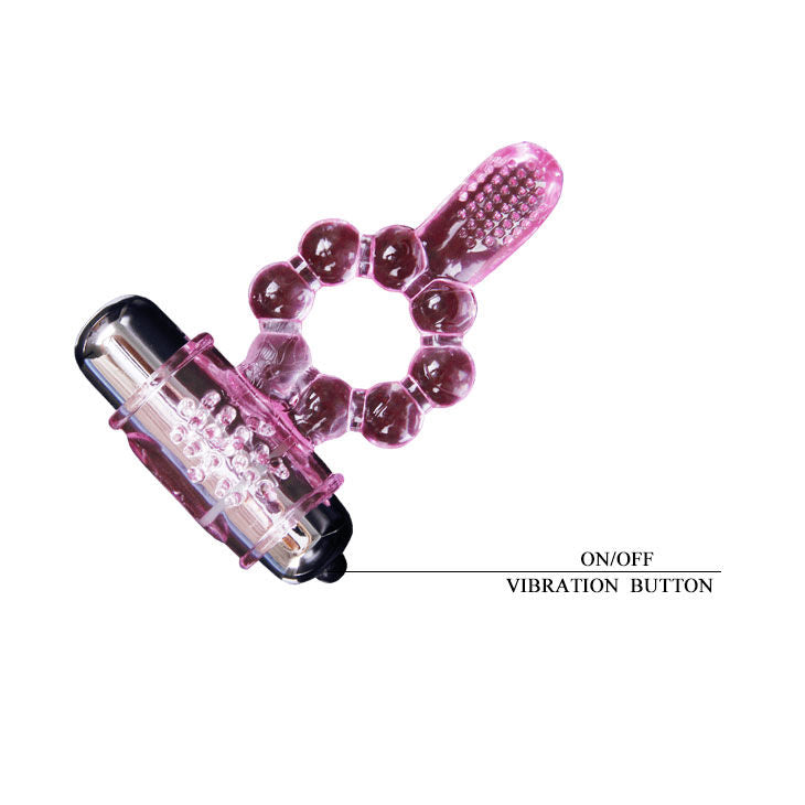 Close-up of the BAILE Anel de Silicone 10 Ritmos de Língua com Vibração Rosa, showing its flexible material and textured stimulators.