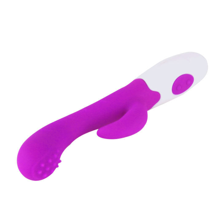 Close-up of the PRETTY LOVE Vibrador Arthur Lilás/Branco, showing its ergonomic design and silicone texture.