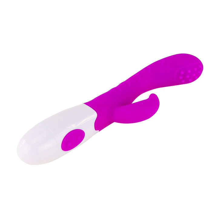 Close-up of the PRETTY LOVE Vibrador Arthur Lilás/Branco, showing its ergonomic design and silicone texture.