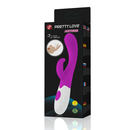 Close-up of the PRETTY LOVE Vibrador Arthur Lilás/Branco, showing its ergonomic design and silicone texture.