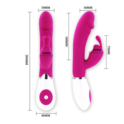 Close-up of the PRETTY LOVE Vibrador de Coelho Ergonômico com 30 Vibrações showing its design and features.