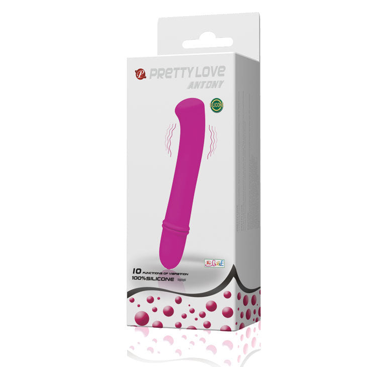 Mini vibrador PRETTY LOVE Antony lilás em silicone com 10 modos de vibração para estimulação íntima.