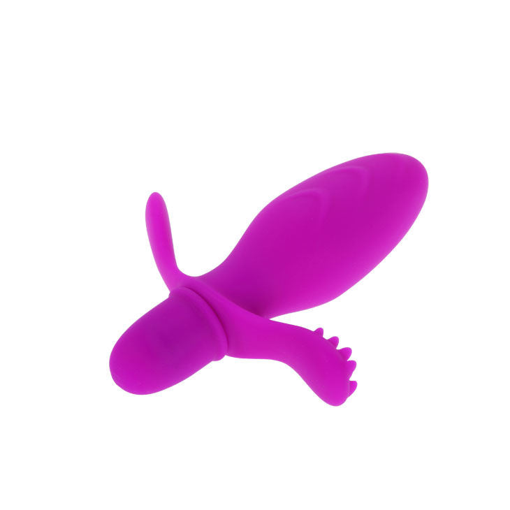 Close-up do Vibrador PRETTY LOVE Fitch, feito de silicone macio, mostrando seu design ergonómico e estimulador clitoriano e perineal.