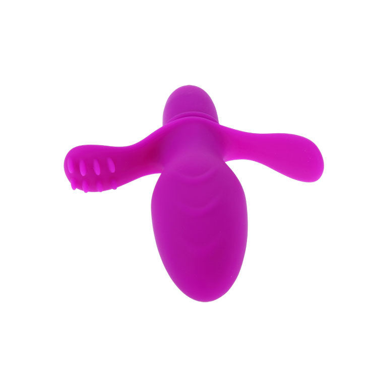 Close-up do Vibrador PRETTY LOVE Fitch, feito de silicone macio, mostrando seu design ergonómico e estimulador clitoriano e perineal.