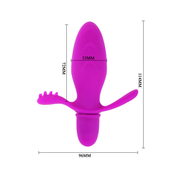 Close-up do Vibrador PRETTY LOVE Fitch, feito de silicone macio, mostrando seu design ergonómico e estimulador clitoriano e perineal.