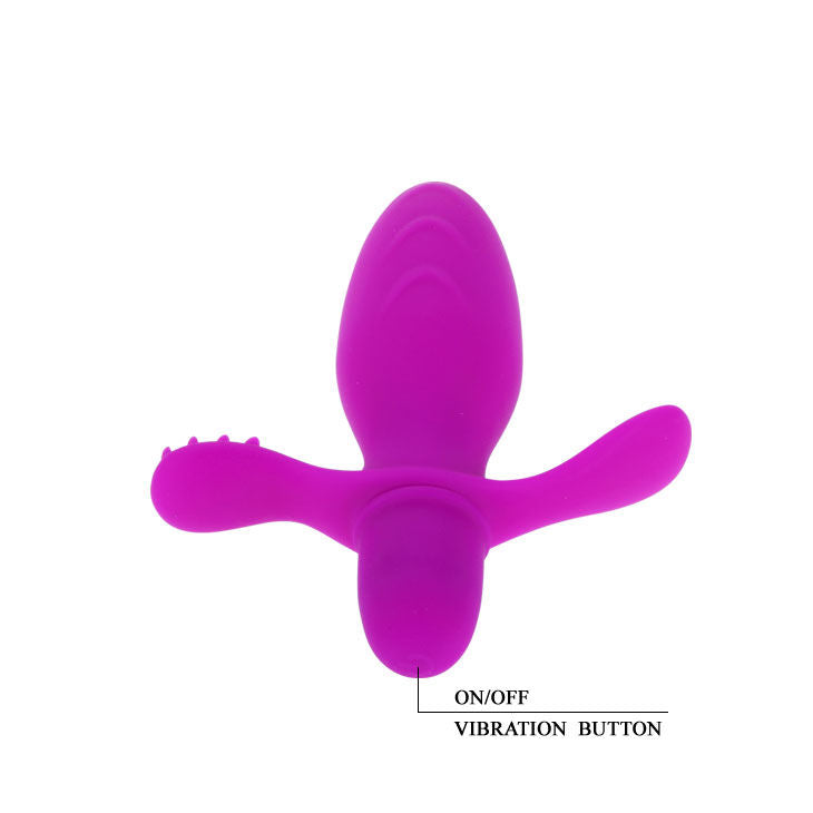 Close-up do Vibrador PRETTY LOVE Fitch, feito de silicone macio, mostrando seu design ergonómico e estimulador clitoriano e perineal.