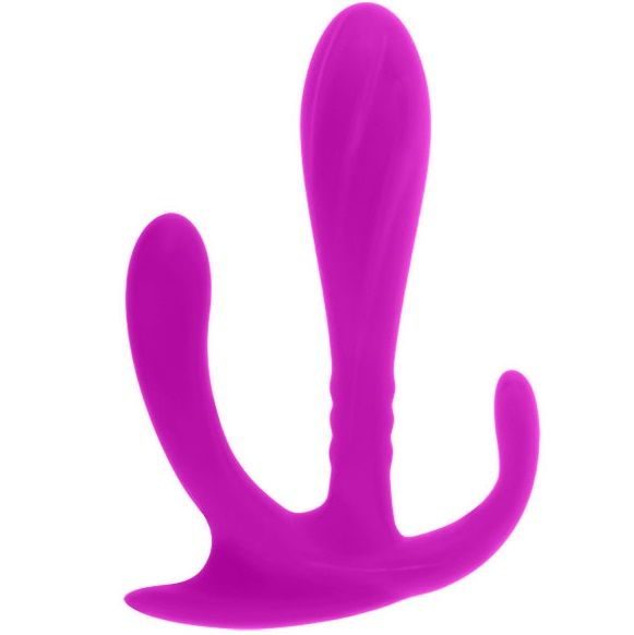 Close-up do Estimulador Duplo Edgar PRETTY LOVE, mostrando seu design ergonómico de silicone para estimulação vaginal e anal.