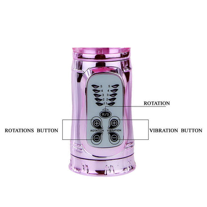 Vibrador BAILE Rotador Bunny Rosa em detalhe, mostrando a ponta rotativa e o estimulador clitoriano.