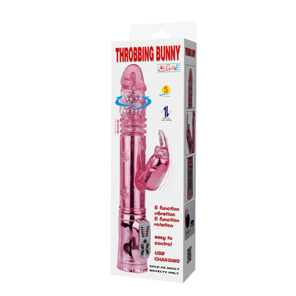 Vibrador BAILE Rotador Bunny Rosa em detalhe, mostrando a ponta rotativa e o estimulador clitoriano.