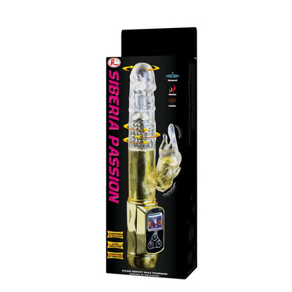 Vibrador Coelho BAILE Paixão Ouro com dupla rotação e estimulador clitoriano para prazer intenso.