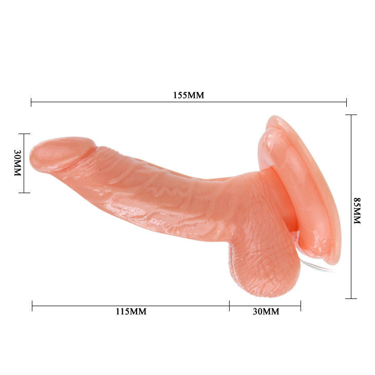 Close-up do vibrador BAILE Super Rota Dong, destacando sua textura realista e características giratórias.