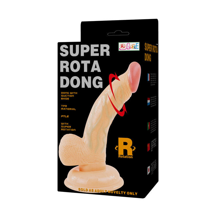 Close-up do vibrador BAILE Super Rota Dong, destacando sua textura realista e características giratórias.