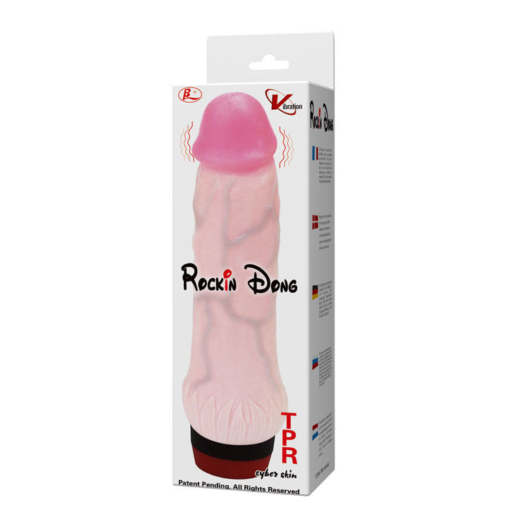 Close-up do vibrador BAILE Rockin Dong Cyber Skin II, mostrando sua textura realista e detalhes.