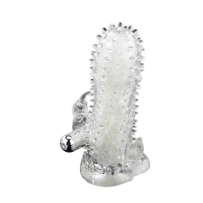 Capa vibratória para pénis BAILE Brave Man Coelho Extenso, mostrando as saliências e o estimulador.