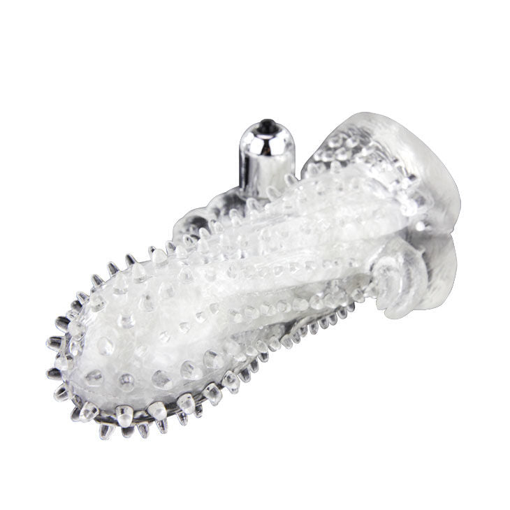 Capa vibratória para pénis BAILE Brave Man Coelho Extenso, mostrando as saliências e o estimulador.