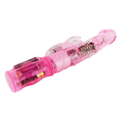 Close-up do BAILE Mini Vibrador Coelho Rotador Dupla Estimulação Rosa, mostrando detalhes e textura.