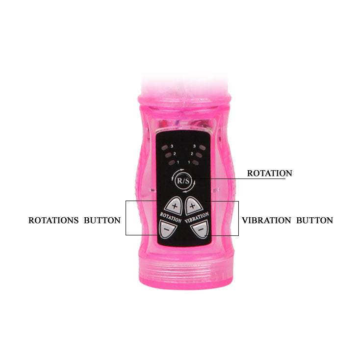 Close-up do BAILE Mini Vibrador Coelho Rotador Dupla Estimulação Rosa, mostrando detalhes e textura.