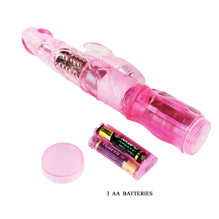 Close-up do BAILE Mini Vibrador Coelho Rotador Dupla Estimulação Rosa, mostrando detalhes e textura.