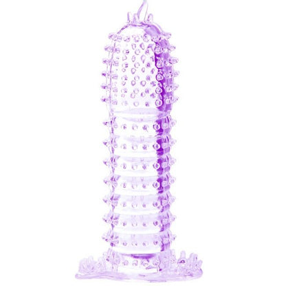 Close-up da BAILE Manga para Pénis com Pontos Estimulantes Roxo 14cm, mostrando textura e flexibilidade.