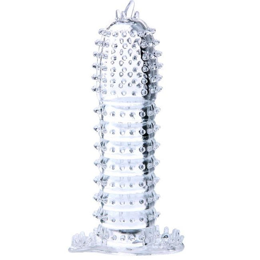 Close-up da BAILE Bainha para Pénis com Pontos Estimulantes Transparente 14 cm, realçando a sua textura e material de silicone.