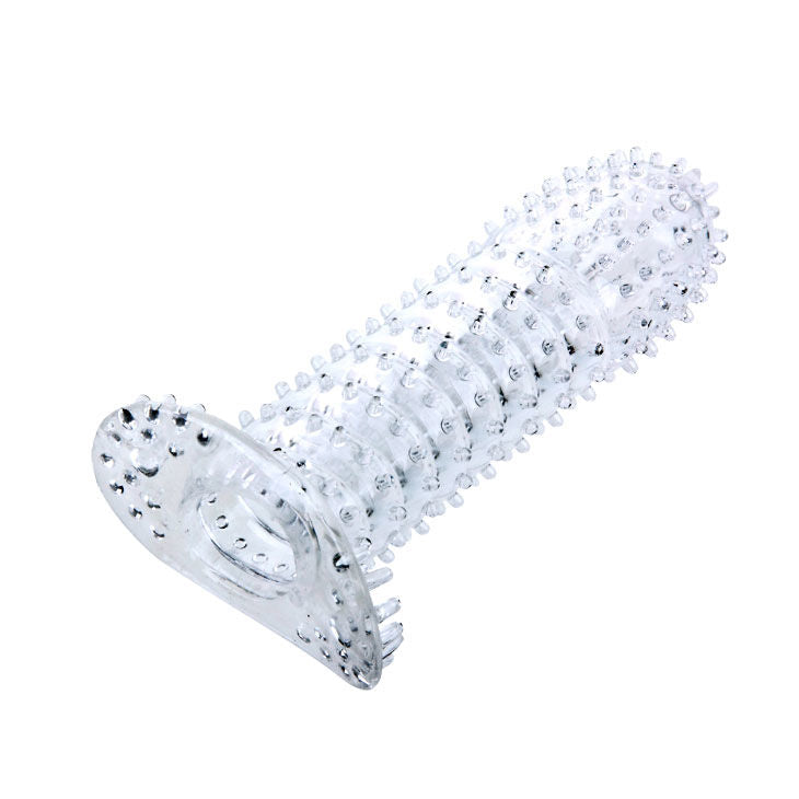Close-up da BAILE Bainha para Pénis com Pontos Estimulantes Transparente 14 cm, realçando a sua textura e material de silicone.