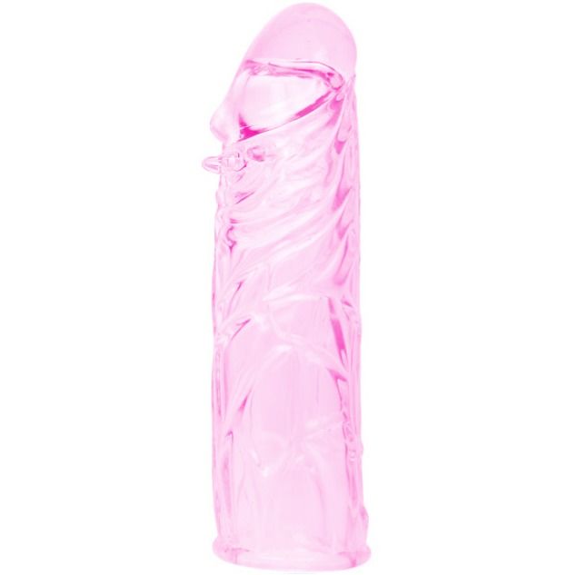 Capa para Pénis BAILE em Silicone Estimulante Rosa 13cm, mostrando textura e flexibilidade