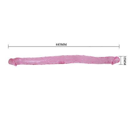Close-up do Dildo Duplo BAILE Rosa 44.5cm, mostrando sua flexibilidade e design de duas pontas.