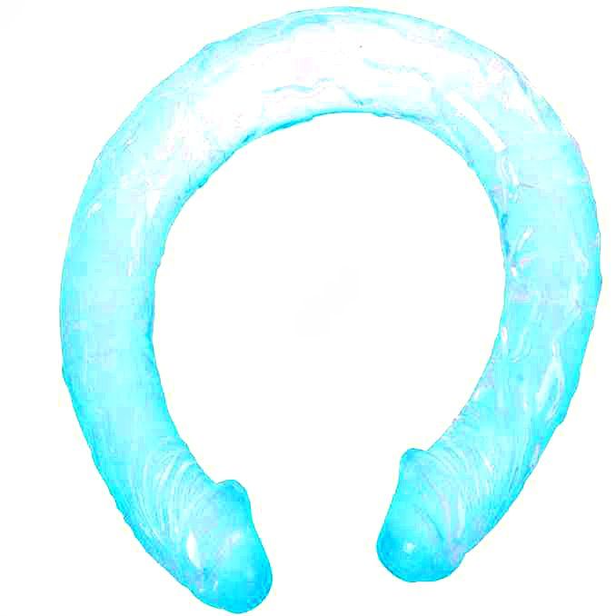 Close-up do Dildo Duplo BAILE Azul de 44.5 CM, mostrando sua textura flexível e design anatómico para dupla penetração.