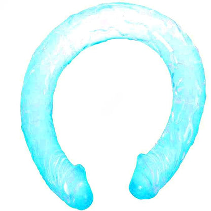 Close-up do Dildo Duplo BAILE Azul de 44.5 CM, mostrando sua textura flexível e design anatómico para dupla penetração.