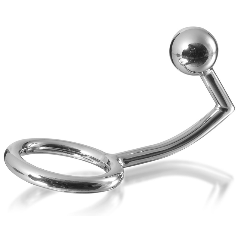 Close-up do Anel Peniano METAL HARD com Gancho Anal Intruso 40mm, destacando seu design em aço cirúrgico.